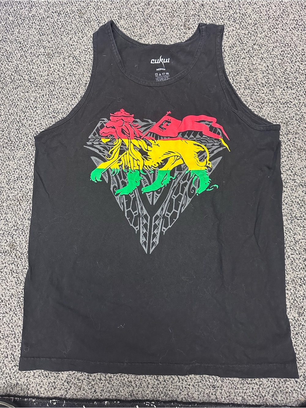 Cukui Black Lion of Judah reggae rasta Graphic Tank Top red gold green medium